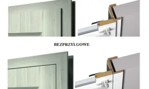 Porównanie drzwi przylgowe i bezprzylgowe. Widok detali ościeżnic i skrzydeł drzwiowych.